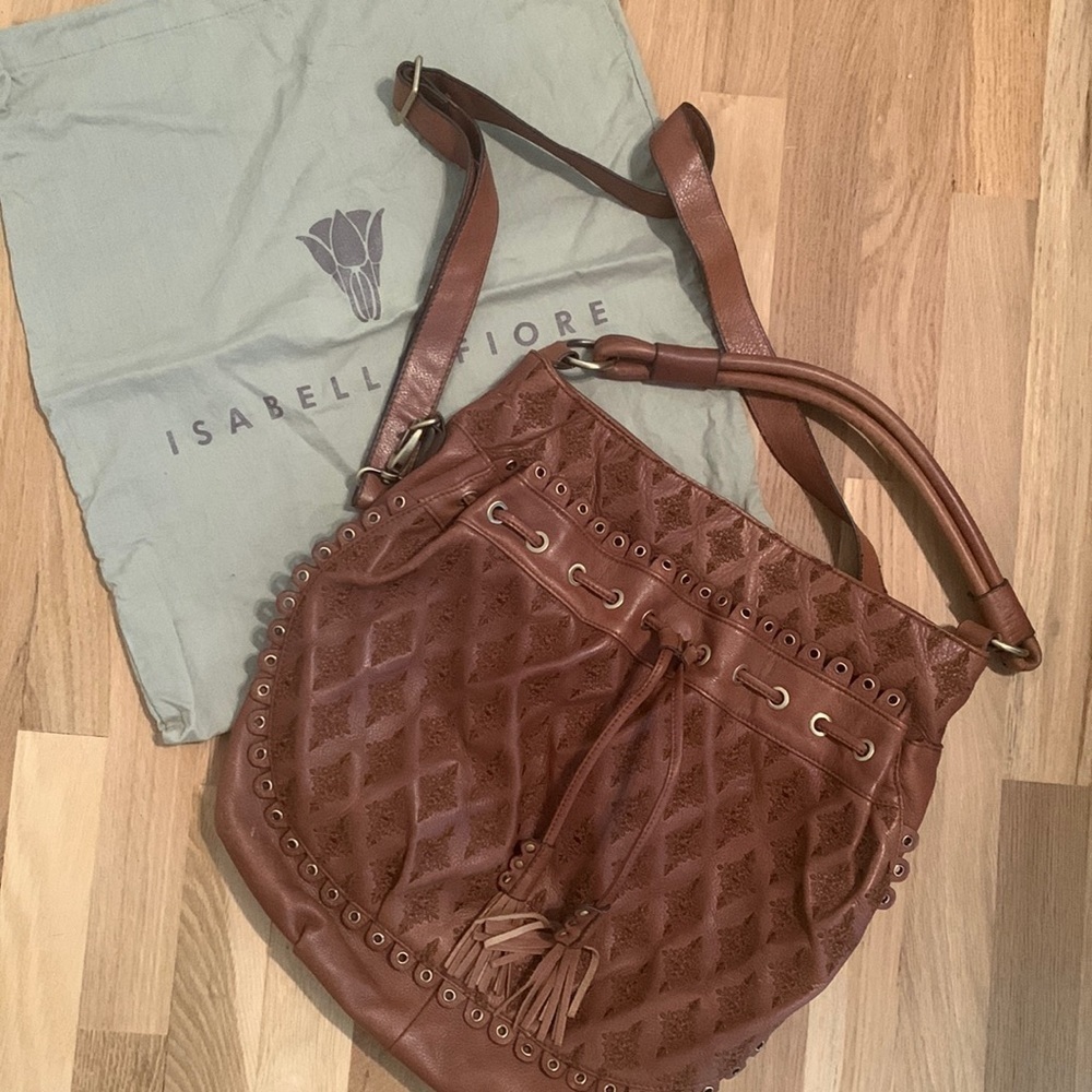 ISABELLA Fiore Brown Leather Embroidered Satchel Crossbody Shoulder Bag Purse